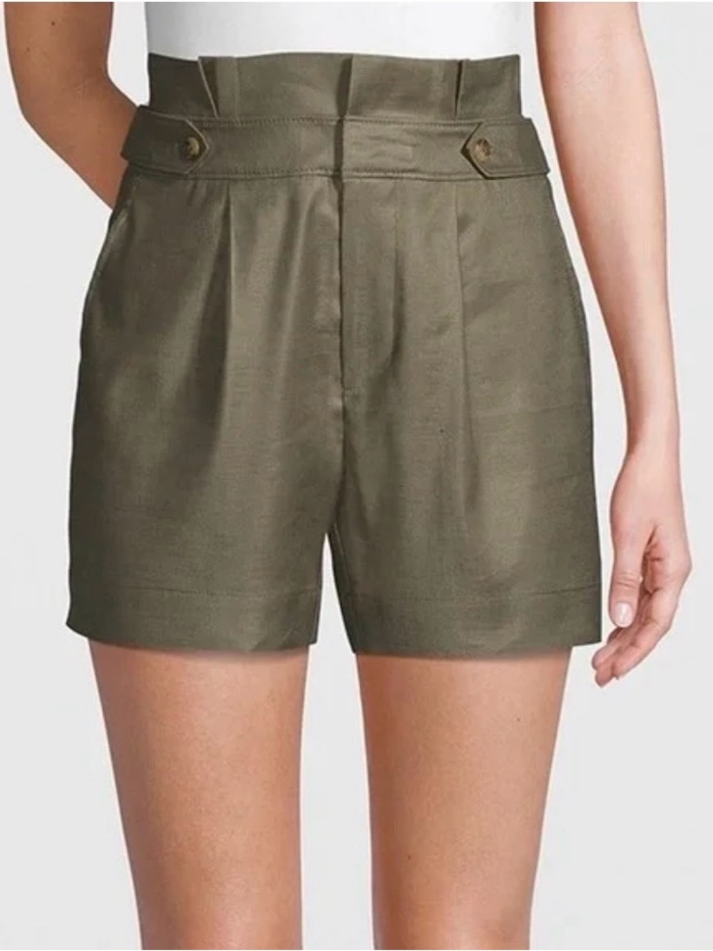 White House Black Market Olive linen High-Rise 5 inch Pleated Shorts